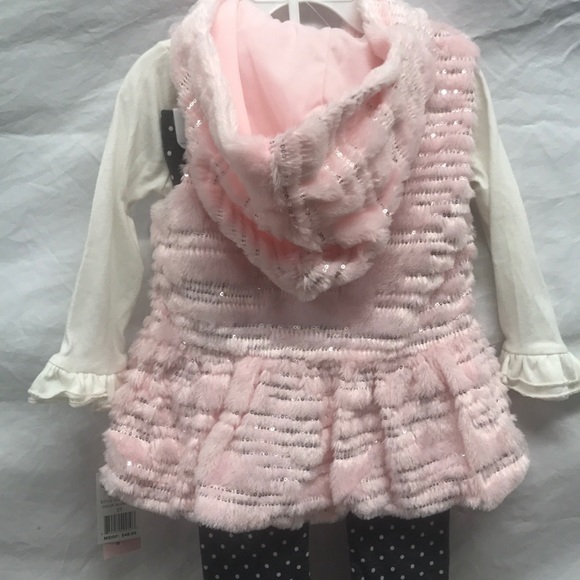 Little lass 3 pc Hoodie fur vest outfit set - Picture 4 of 7